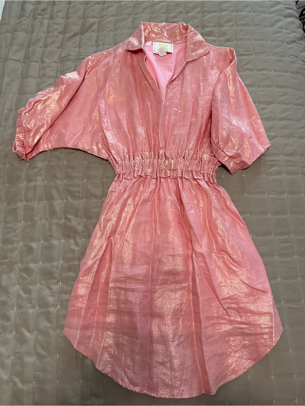 Shimmery Pink Metallic-Cocktail Dress with Elastic Waist